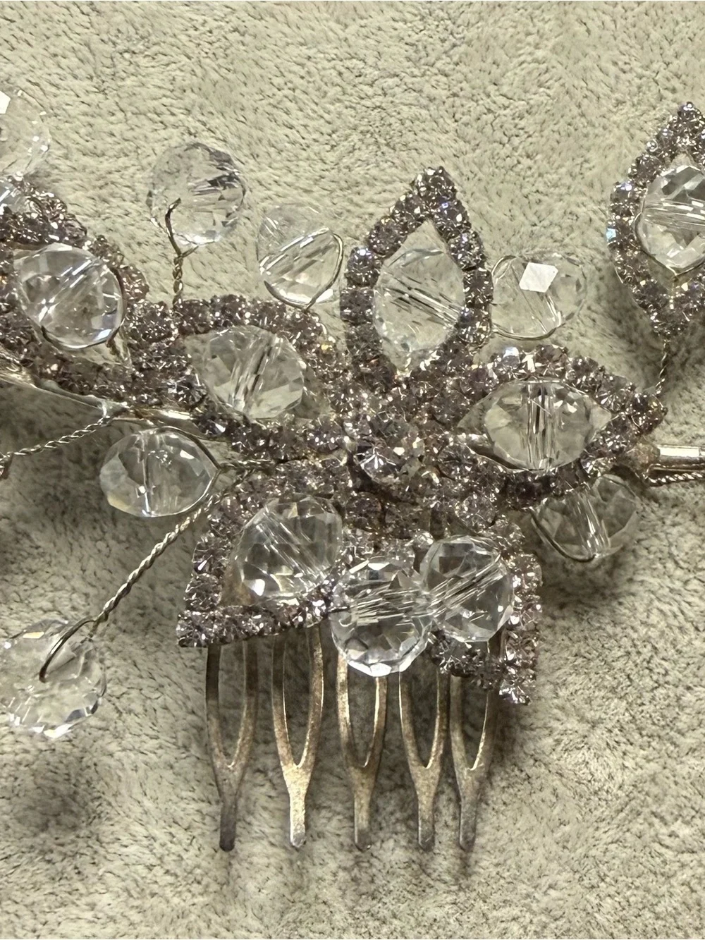 Crystal Floral Bridal Hair Comb - Silver Tone